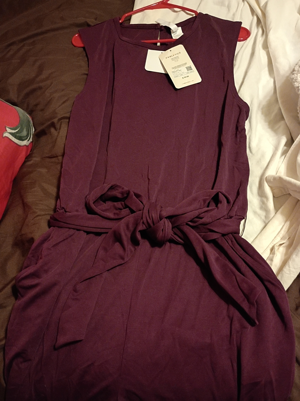 Fabletics Plum Sleeveless Tie-Waist Jumpsuit